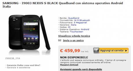 Nexus S I9003 690x371 Google Nexus S, il prezzo più basso è 459€ su ePrice