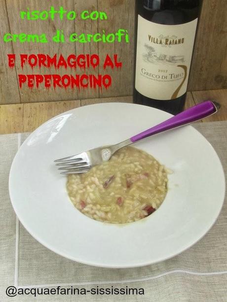 risotto con crema di carciofi e formaggio al peperoncino