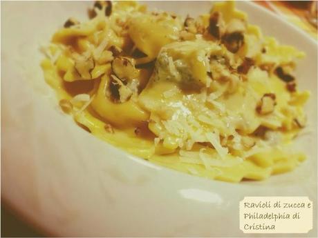 RAVIOLI DI ZUCCA E PHILADELPHIA CON FONDUTA DI GORGONZOLA E NOCI DI CRISTINA