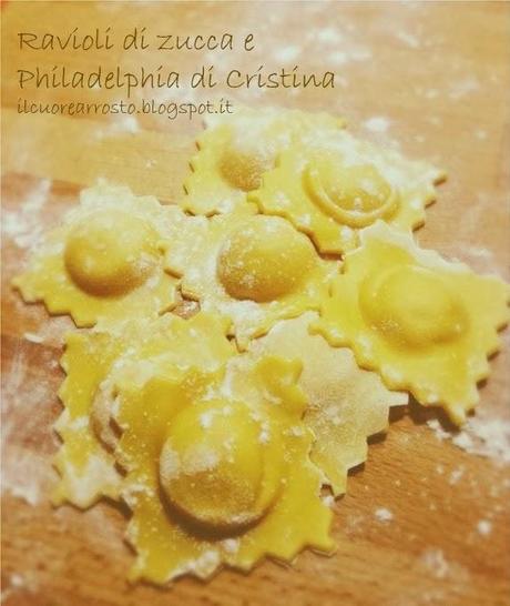 RAVIOLI DI ZUCCA E PHILADELPHIA CON FONDUTA DI GORGONZOLA E NOCI DI CRISTINA