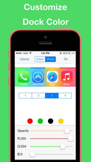 ColorBar for iOS 7 - Customize the color of the dock and status bar on top of the wallpaper