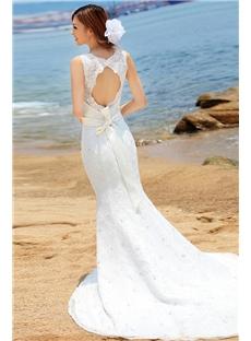 Grand Mermaid/Trumpet Scoop Sleeveless Lace Wedding Dress