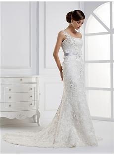 Charming Mermaid One-shoulder Flowered Floor-length Chapel Train Wedding Dress