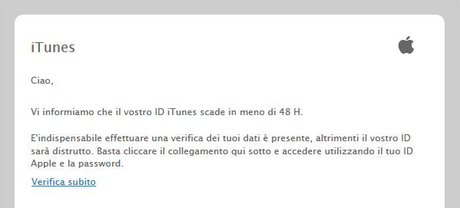 Truffa online, scadenza Apple ID