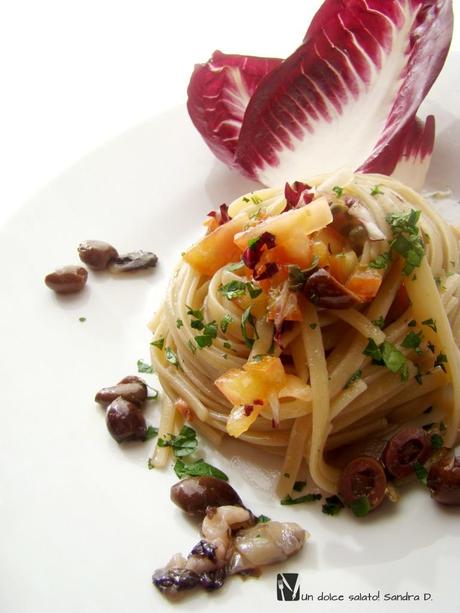 69.b_linguine radicchio, pancetta e olive taggiasche