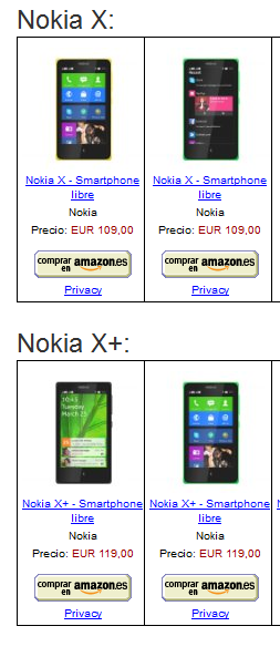 Nokia X, Nokia X+ e Nokia XL in vendita Amazon tutti i prezzi 