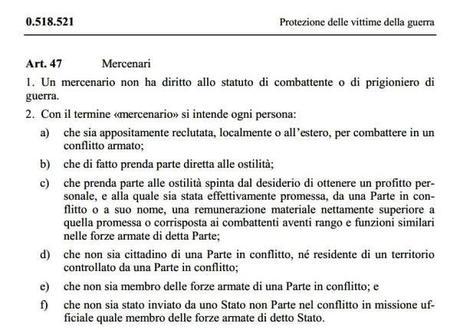 I Mercenari: lo status, l’ ingaggio, le azioni Testo art 47 sui Mercenari