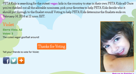 Votate per Violet, Cutest Vegan Kid (in the universe…) GRAZIE!!