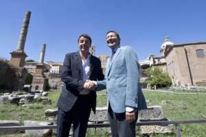 Renzi and Marino walk in Via dei Fori Imperiali