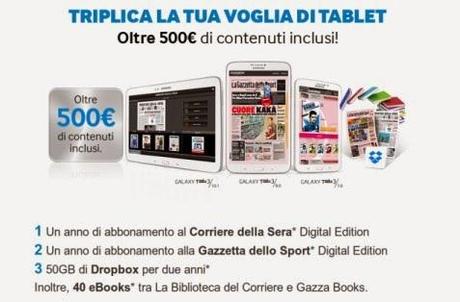 Promozione Samsung Galaxy Tab 3: fino a 500 euro di contenuti multimediali in omaggio per chi compra un Galaxy Tab 3 7.0, 8.0 o 10.1