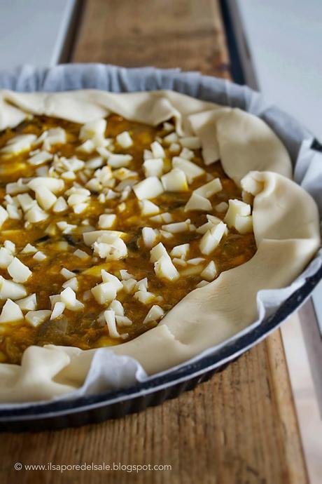 Torta salata invernale zucca, funghi e scamorza