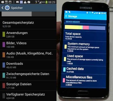 s4 s5 storage Samsung Galaxy S5: 10,7 GB di Archiviazione Disponibili sul Modello da 16 GB news  samsung Galaxy S5 