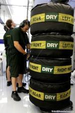 Tyres stacked up in their blankets at Caterham Report Pirelli: F1 Test 2014 Bahrain 2