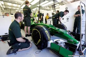 Tyre warmers on a Caterham F1 car Report Pirelli: F1 Test 2014 Bahrain 2
