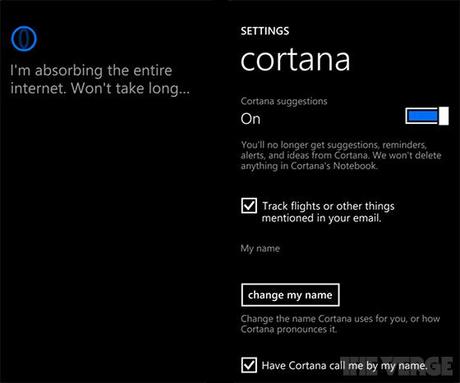 Cortana setting screen