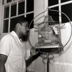 Sport. Football. July 1962. Brazil star Garrincha interested in a small caged bird. He played 60 times for Brazil and with he and Pele in the team the national side never lost, his first international defeat occurred in his last game for Brazil in the 196