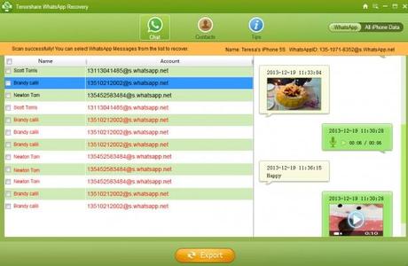 chat scanning successfully 614x401 Tenorshare Whatsapp Recovery, il programma per pc per recuperare conversazioni perse di Whatsapp