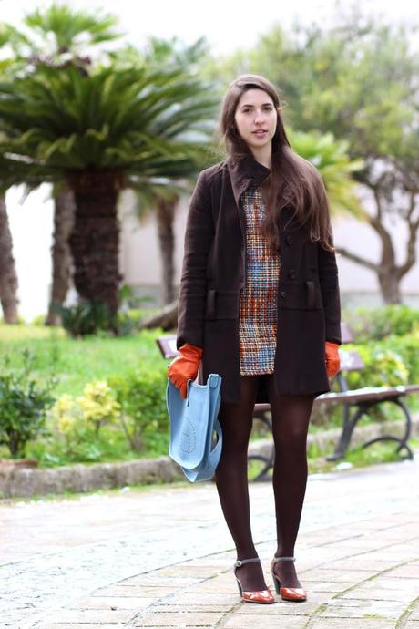 Blue and orange wide plot dress