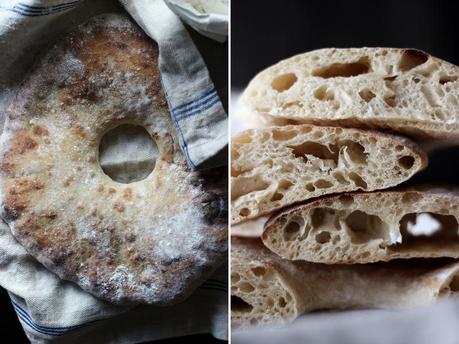 Focaccia lucana “senza ungere” con farina di grano duro Senatore Cappelli. Il foro con i buchi intorno.