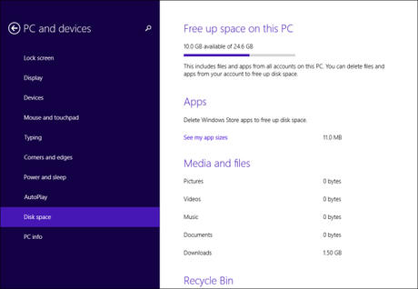 disk space in pc settings on windows 8.1 update 11 Scopriamo tutte le novità di Windows 8.1 Update 1 con questi screenshot