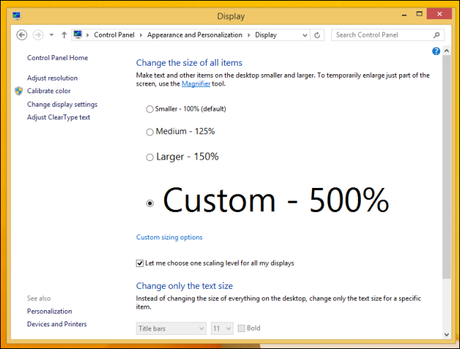 windows 8.1 update 1 desktop display scaling options 500 percent4 Scopriamo tutte le novità di Windows 8.1 Update 1 con questi screenshot