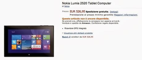 Prenotate il Nokia Lumia 2520 da Amazon.it a 526,95 euro