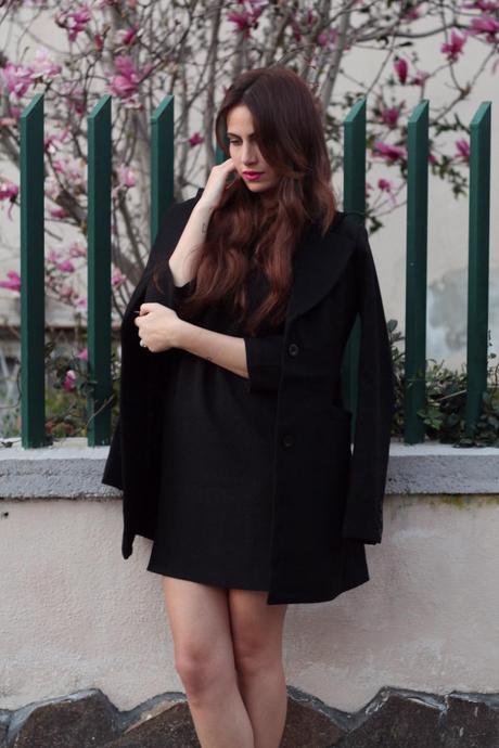 lovehandmade fashion blog_barbara valentina grimaldi_cappotto nero amy gee_soft black coat_total black ootd_black dress shop formula_sandali neri zara_zara black sandals