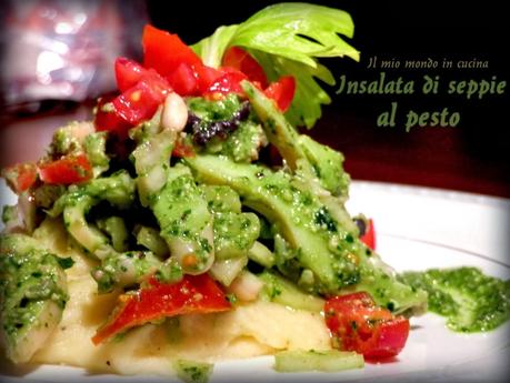 INSALATA di SEPPIE con purea di PATATE, POMODORI SECCHI e PESTO alla GENOVESE