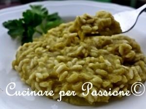 risotto con crema di verza, porri e patate