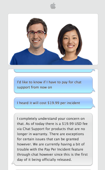 applecare support Here to Help: il nuovo servizio di assistenza via chat (a pagamento) di Apple per i prodotti fuori garanzia