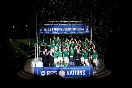 Podium shot of Ireland receiving 2014 RBS 6 Nations Trophy (Courtesy: RBS 6 Nations)