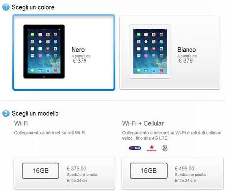 iPad Dopo liPhone 5C da 8GB ecco i nuovi iPad Retina da 16GB a 379 euro