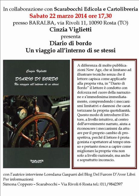 Save the Date: Presentazione e Reading Diario di Bordo - Cinzia Viglietti Sabato 22 Marzo 2014