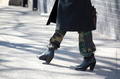 In the Street...Vintage camo cargo pants with elastic, New York