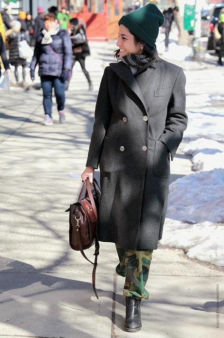 In the Street...Vintage camo cargo pants with elastic, New York