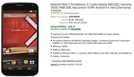 moto x amazon Motorola Moto X a 340€ su Amazon.it news  offerta motorola Moto X amazon.it 