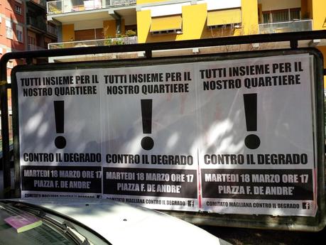 Comitato Magliana Contro il Degrado. E per promuoversi imbrattano tutto il quartiere di affissioni abusive