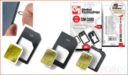 Kit tre adattatori per sim card acquistato da POINX.