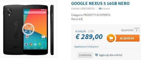 google nexus 5 Google Nexus 5 a soli 289 euro da TechMania smartphone  Techmania offerta nexus 5 google 