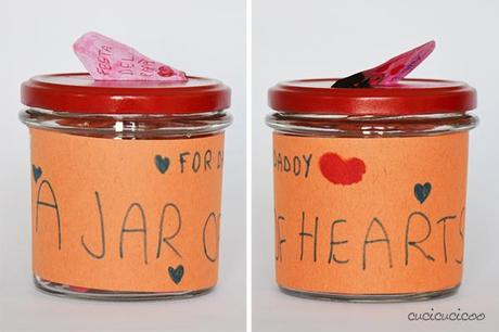 Quick DIY Father's day gift: a jar of hearts (or hugs, kisses, love) for special Daddies