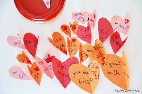 Quick DIY Father's day gift: a jar of hearts (or hugs, kisses, love) for special Daddies