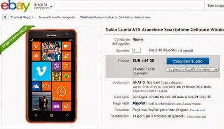 Euronics (sezione Ebay) un Nokia Lumia 625 a soli 149 euro