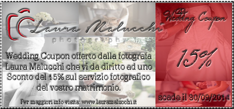 Wedding Coupon con sconto del 15% offerto dalla fotografa di matrimoni Laura Malucchi