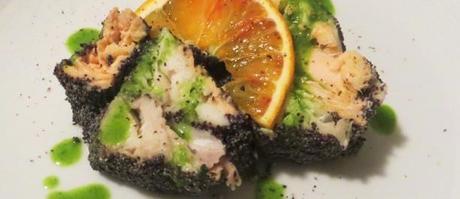 treccia d'acqua dolce in crosta di semi di papavero