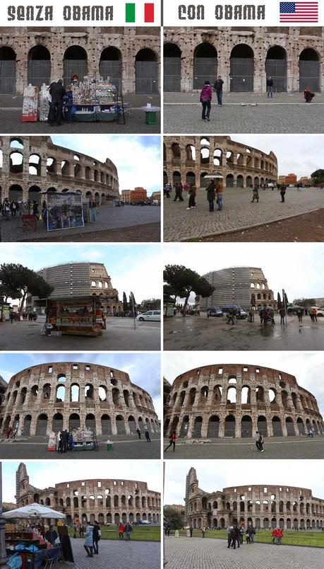 La decisione di togliere la monnezza bancarellara dal Colosseo per l'arrivo di Obama è una pietra miliare nella lotta contro l'ambulantato. Le foto scandalose del prima e dopo