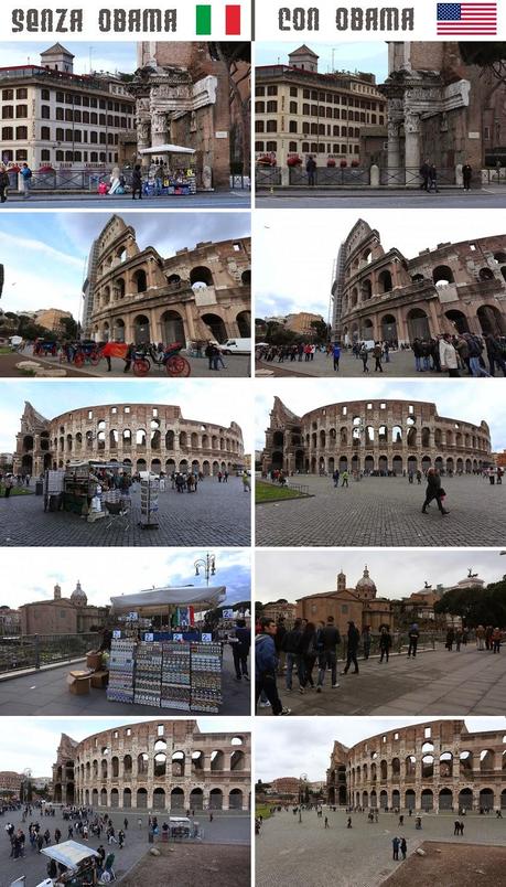 La decisione di togliere la monnezza bancarellara dal Colosseo per l'arrivo di Obama è una pietra miliare nella lotta contro l'ambulantato. Le foto scandalose del prima e dopo