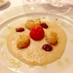 Gamberi in crema di ceci taggiasche e confit