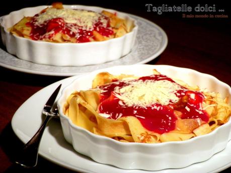 TAGLIATELLE dolci con coulis di LAMPONI e CIOCCOLATO bianco