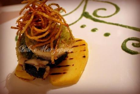 TURBANTE DI BRANZINO SU PATATA GRIGLIATA CON CHIFFONADE DI BUCCE DI PATATE E CREMA DI BIETOLE