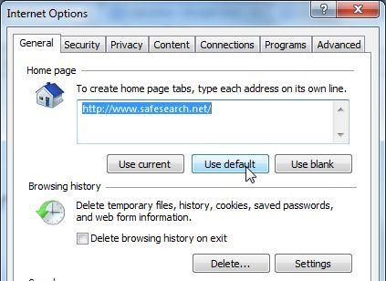 [Image: home page SafeSearch Internet Explorer]